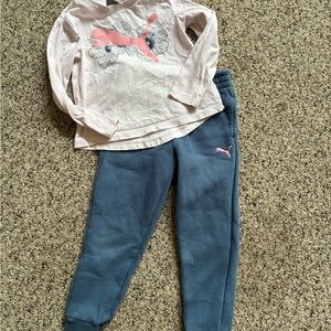 Puma Girls' Slate Blue Joggers with Pink Logo